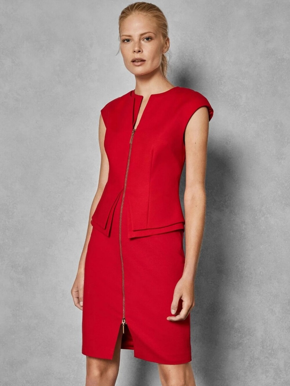 Ted Baker Structured Zip Red Peplum Dress